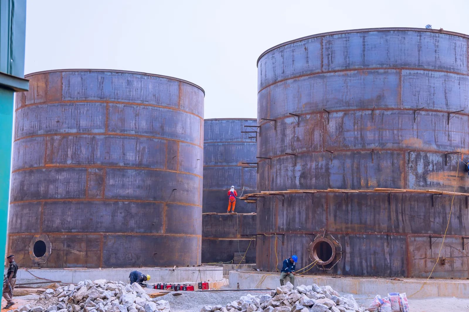 Aerial view of mill construction site progress