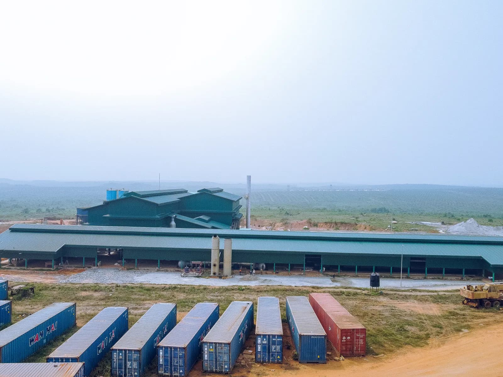 Aerial view of milling and processing infrastructure